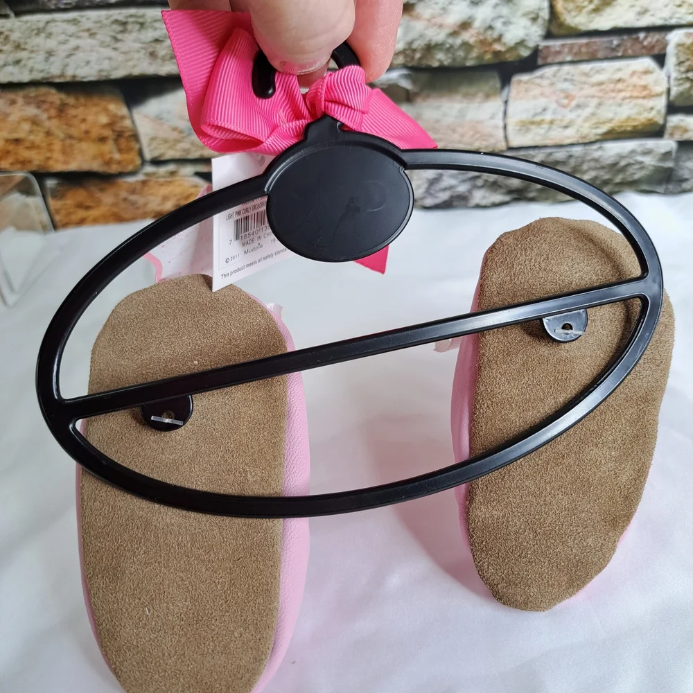 'MUD PIE' LEATHER SLIP-ON SHOES BABY GIFT SET CURLY GROSGRAIN ACC. ROUND TOE